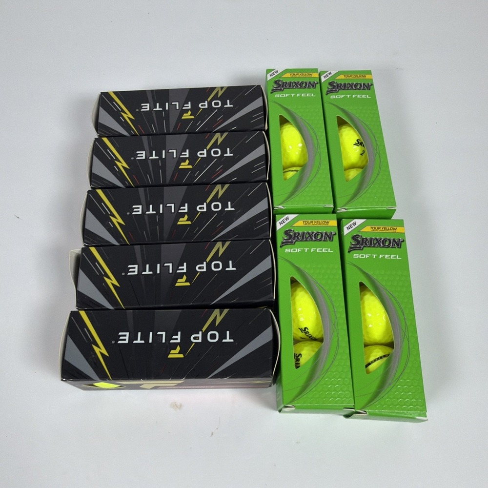 27 Yellow Golf Balls Top Flite XL Distance & Srixon Soft Feel 9 Sleeves NEW